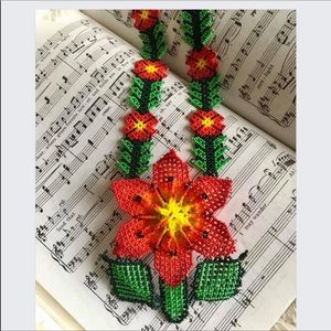 Huichol statement flower hand bead necklace free trade item